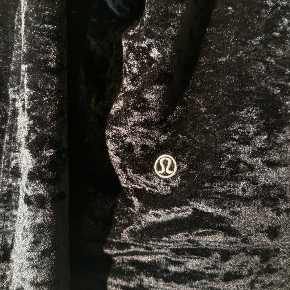 Black Lululemon Crushed Velvet Long Sleeve Warm Down Crewneck Top - Picture 3 of 7